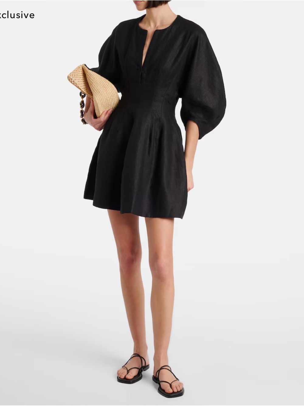 Faithfull the Brand Black Puff-Sleeve Mini Dress